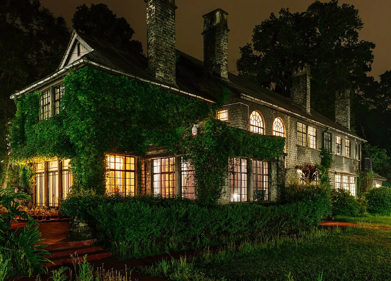 A long exposure shot taken at night from the lawns of the estate