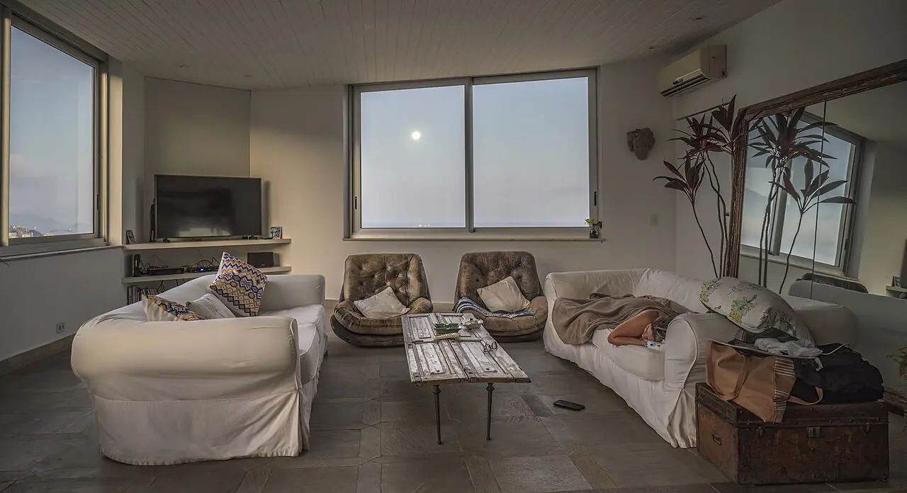 Living room in apartment of Condomínio do Edifício Zaher, Le Blond, Rio de Janeiro, Brazil