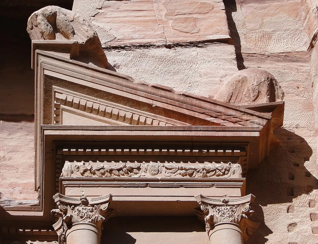 Half-pediment of the upper right side of Al Khazneh , Petra, Jordan