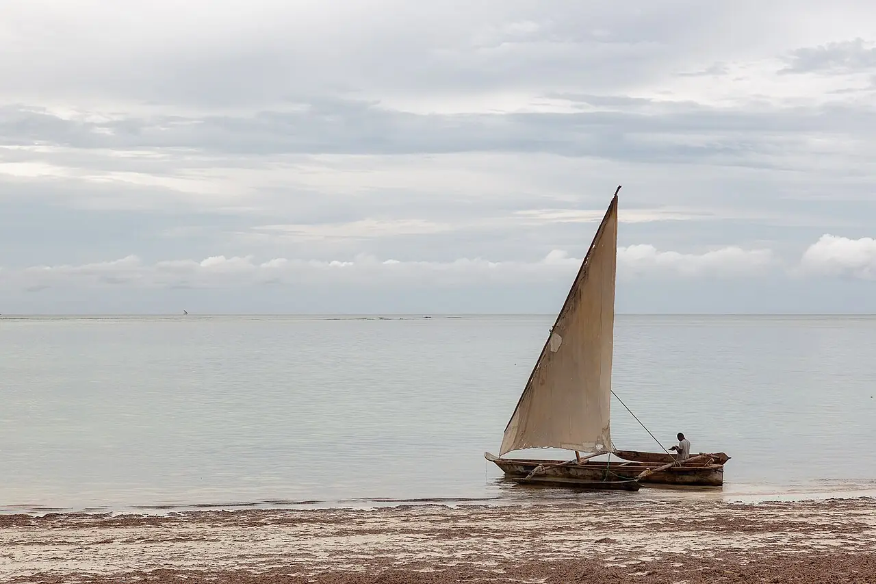 Dhow boat staying on the beach, Zanzibar, Tanzania