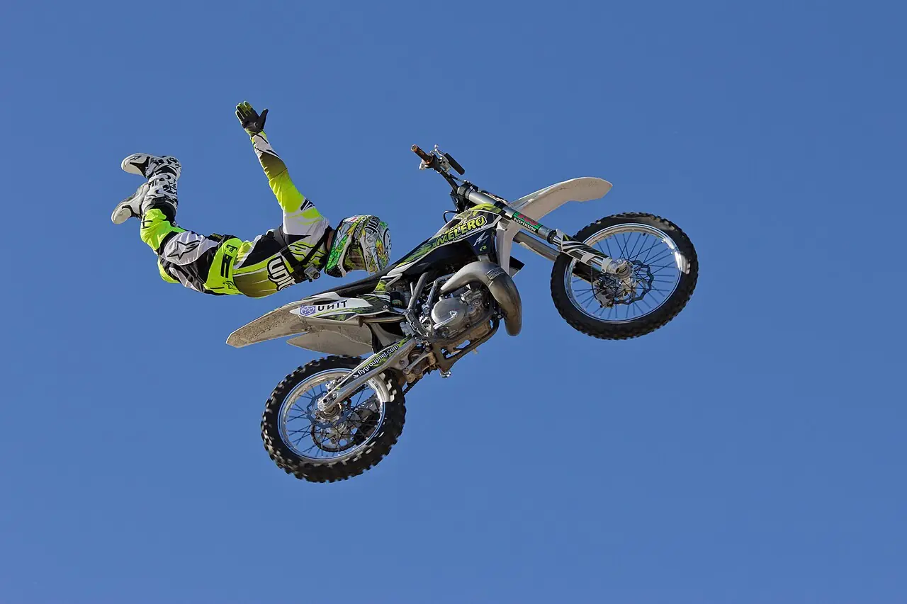 Freestyle rider Maikel Melero at an exhibition during the Spain Truck GP 2013 ("Rock Solid" trick).