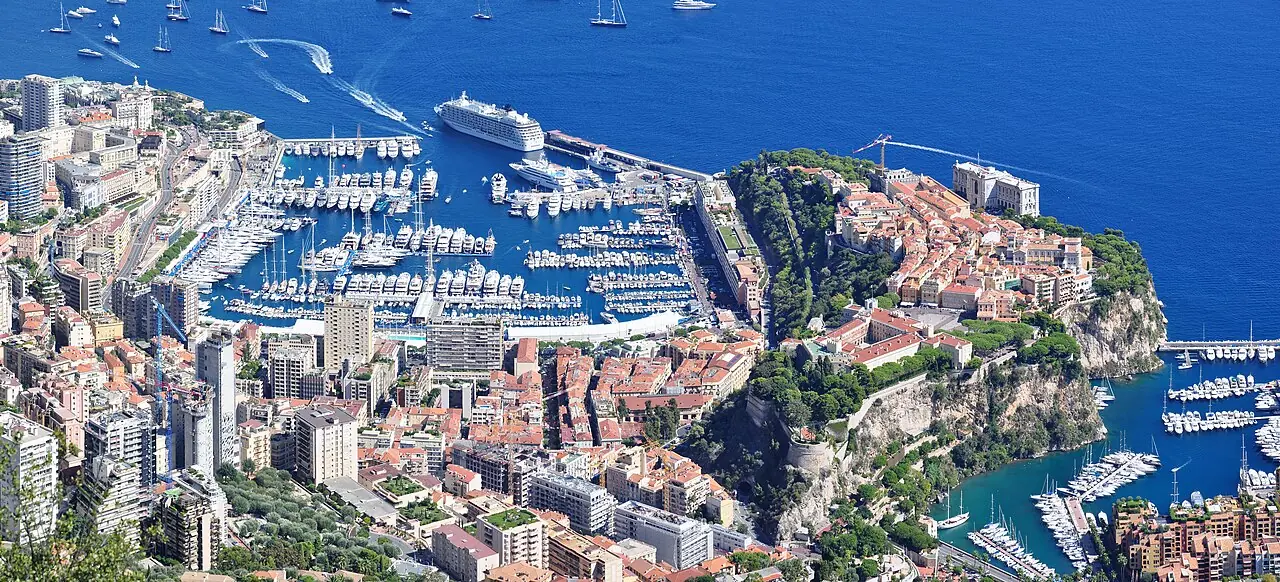 harbour and Rock of Monaco seen from a viewpoint near the village of La Turbie