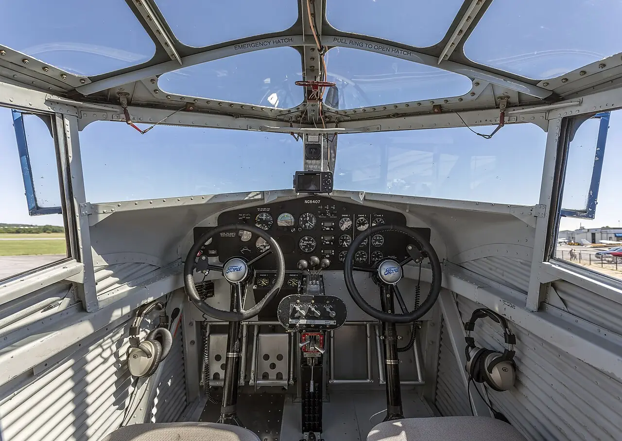 Ford 4-AT Tri-Motor NC8407 at Frederick Airport, Maryland, USA. (The spots on the windshield are insects that the airplane caught up with)