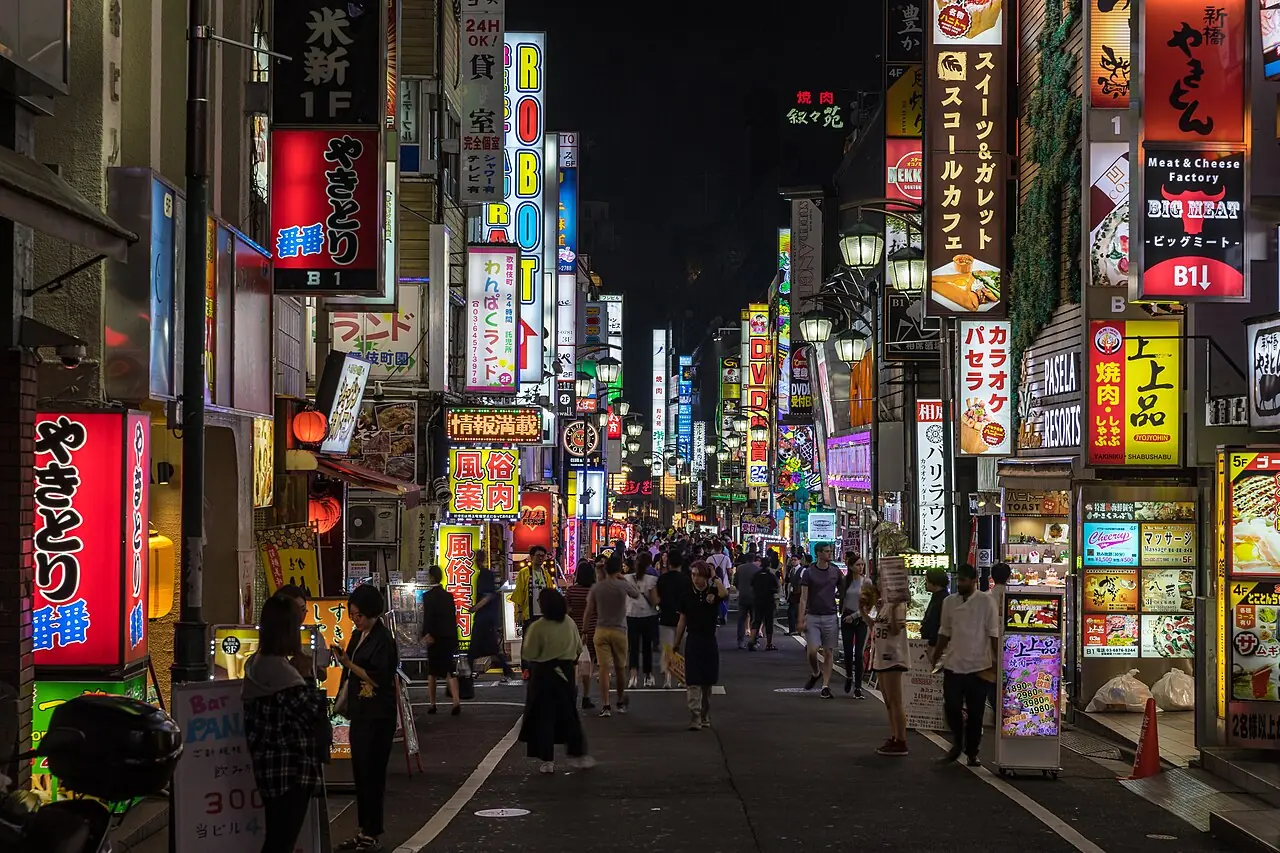 Colorful neon street signs in Kabukichō , Shinjuku , Tokyo , Japan.